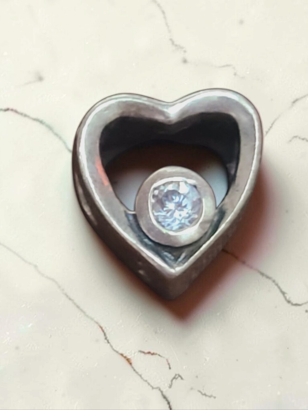 IBB Sterling Silver Heart Pendant with Clear Stone